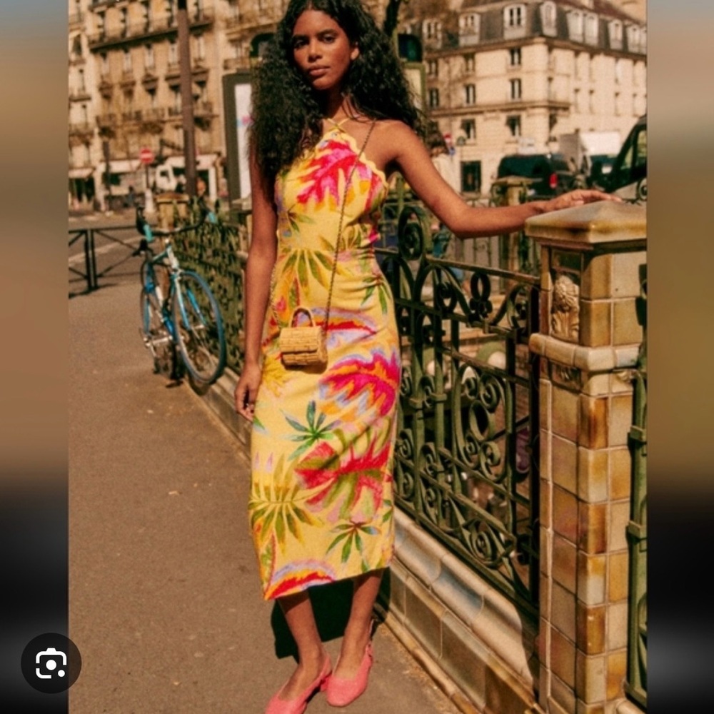 Sezane X Farm Rio Bruna Tropical Print Midi Dress